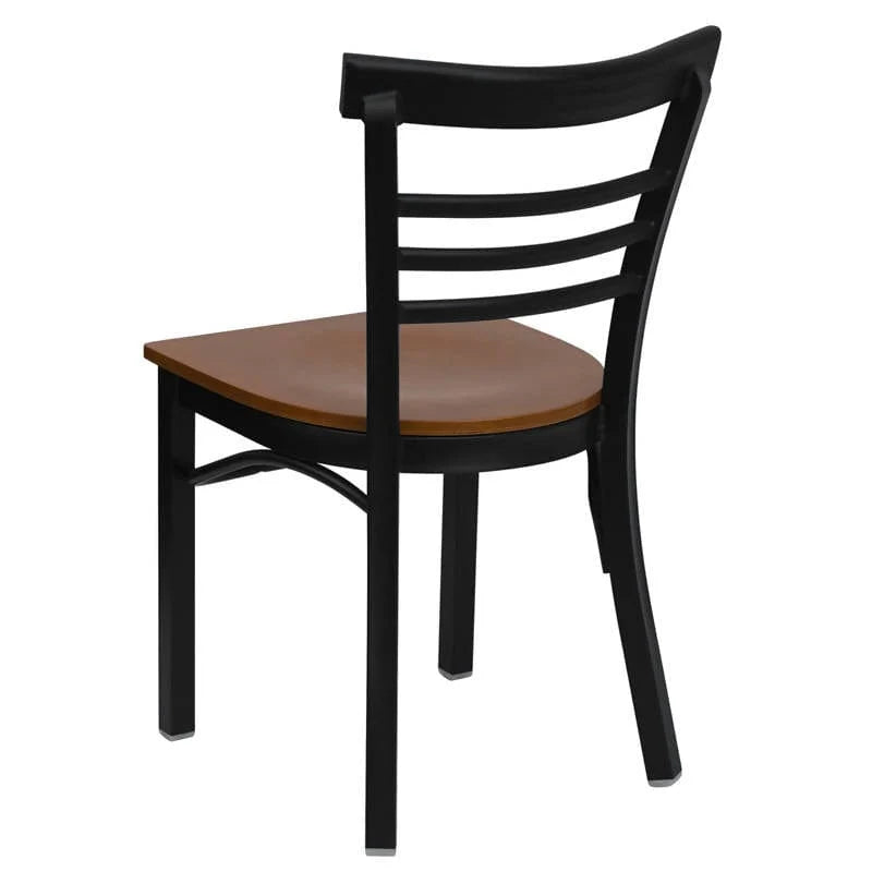 HERCULES Series Black Three-Slat Ladder Back Metal Restaurant Chair - Cherry Wood Seat [XU-DG6Q6B1LAD-CHYW-GG] Pie's Variety Store