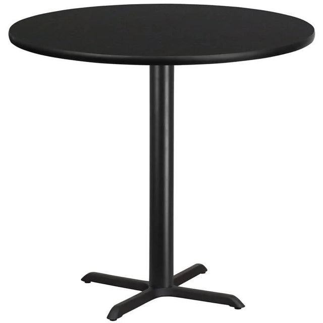 42'' Round Black Laminate Table Top with 33'' x 33'' Bar Height Table Base [XU-RD-42-BLKTB-T3333B-GG] Pie's Variety Store