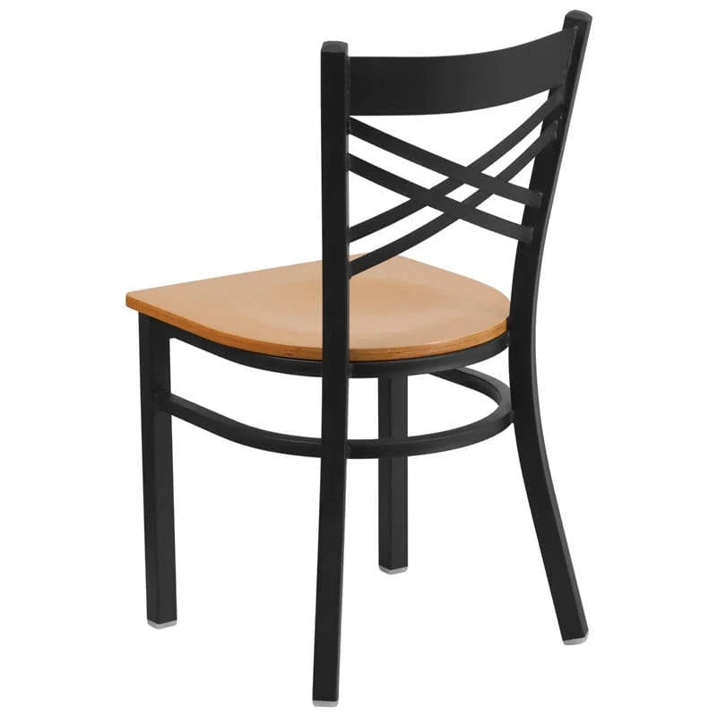 HERCULES Series Black ''X'' Back Metal Restaurant Chair - Cherry Wood Seat [XU-6FOBXBK-CHYW-GG] Pie's Variety Store