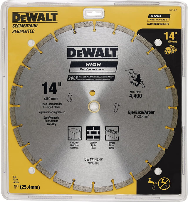 Dewalt Diamond Blade Segmented 14" (350MM) Wet/Dry Use for general purpose cutting of cured concrete