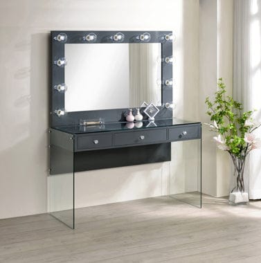 3-Drawer Vanity Desk With Lighting Mirror Grey High Gloss Complete with a smooth
