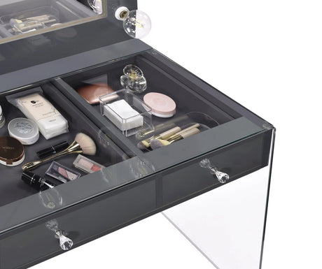 3-Drawer Vanity Desk With Lighting Mirror Grey High Gloss Complete with a smooth