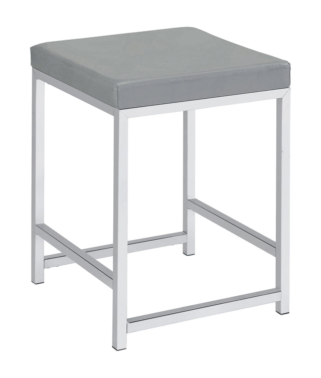 Upholstered Square Padded Cushion Vanity Stool the seat cushion is also wrapped entirely in a smooth grey tone leatherette- 935933 coastmega