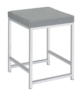 Upholstered Square Padded Cushion Vanity Stool the seat cushion is also wrapped entirely in a smooth grey tone leatherette- 935933 coastmega