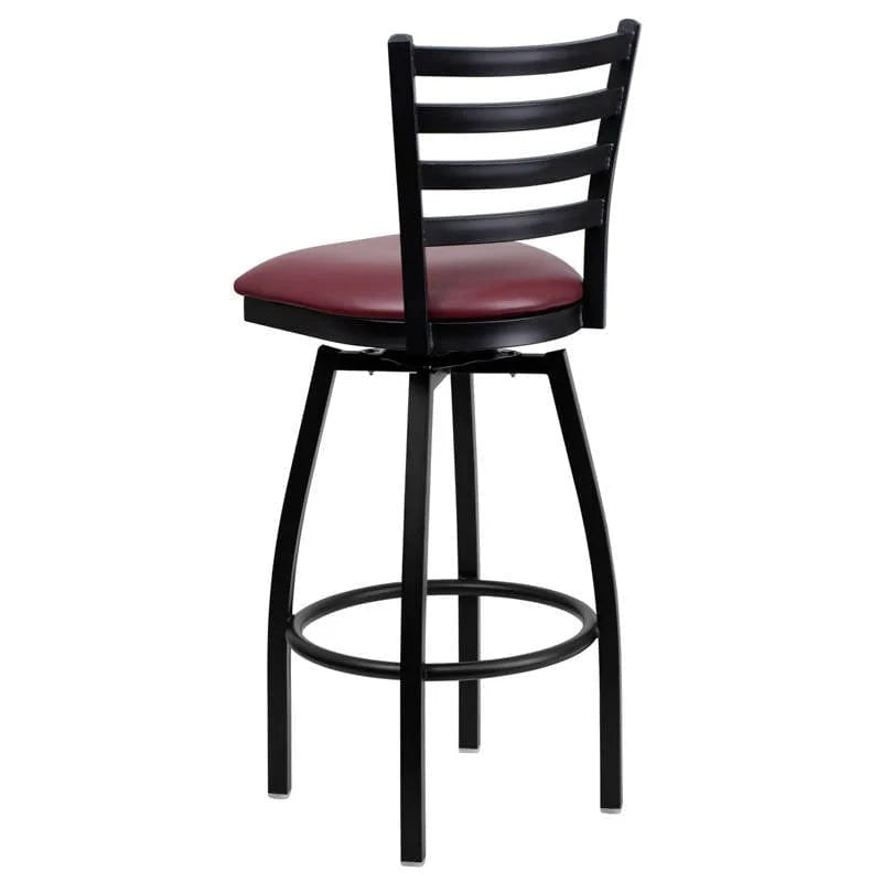 HERCULES Series Black Ladder Back Swivel Metal Barstool - Black Vinyl Seat [XU-6F8B-LADSWVL-BLKV-GG] Pie's Variety Store
