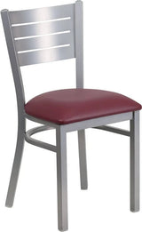 HERCULES Series Silver Slat Back Metal Restaurant Chair - Black Vinyl Seat [XU-DG-60401-BLKV-GG] Pie's Variety Store