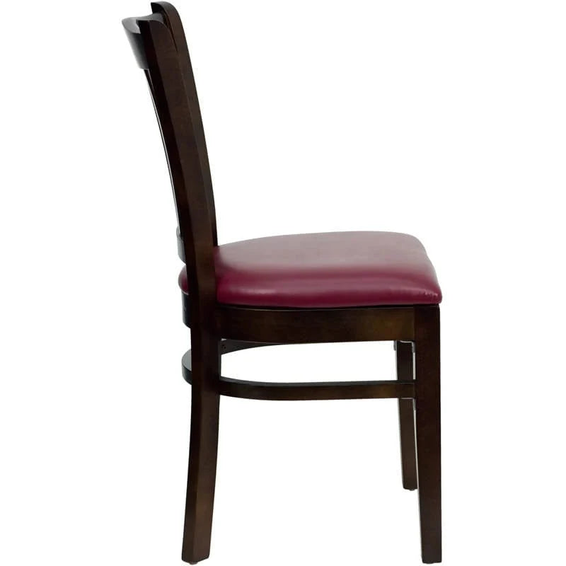 HERCULES Series Vertical Slat Back Walnut Wood Restaurant Chair - Black Vinyl Seat [XU-DGW0008VRT-WAL-BLKV-GG] Pie's Variety Store