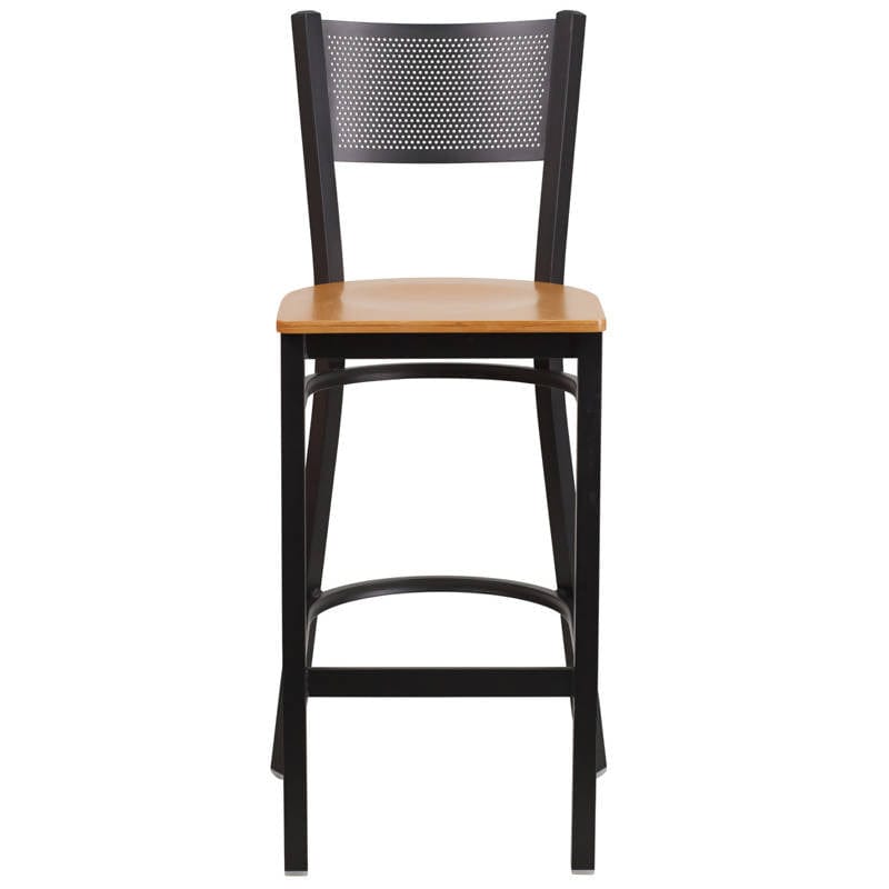 HERCULES Series Black Grid Back Metal Restaurant Barstool - Cherry Wood Seat [XU-DG-60116-GRD-BAR-CHYW-GG] Pie's Variety Store