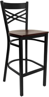 HERCULES Series Black ''X'' Back Metal Restaurant Barstool - Cherry Wood Seat [XU-6F8BXBK-BAR-CHYW-GG] Pie's Variety Store