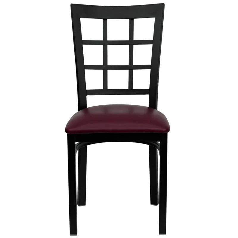 HERCULES Series Black Window Back Metal Restaurant Chair - Black Vinyl Seat [XU-DG6Q3BWIN-BLKV-GG] Pie's Variety Store