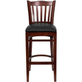 HERCULES Series Vertical Slat Back Mahogany Wood Restaurant Barstool - Black Vinyl Seat [XU-DGW0008BARVRT-MAH-BLKV-GG] Pie's Variety Store