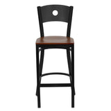 HERCULES Series Black Circle Back Metal Restaurant Barstool - Cherry Wood Seat [XU-DG-60120-CIR-BAR-CHYW-GG] Pie's Variety Store