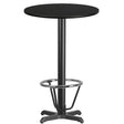 24'' Round Black Laminate Table Top with 22'' x 22'' Bar Height Table Base and Foot Ring [XU-RD-24-BLKTB-T2222B-3CFR-GG] Fl Furniture