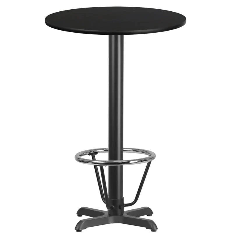 24'' Round Black Laminate Table Top with 22'' x 22'' Bar Height Table Base and Foot Ring [XU-RD-24-BLKTB-T2222B-3CFR-GG] Fl Furniture