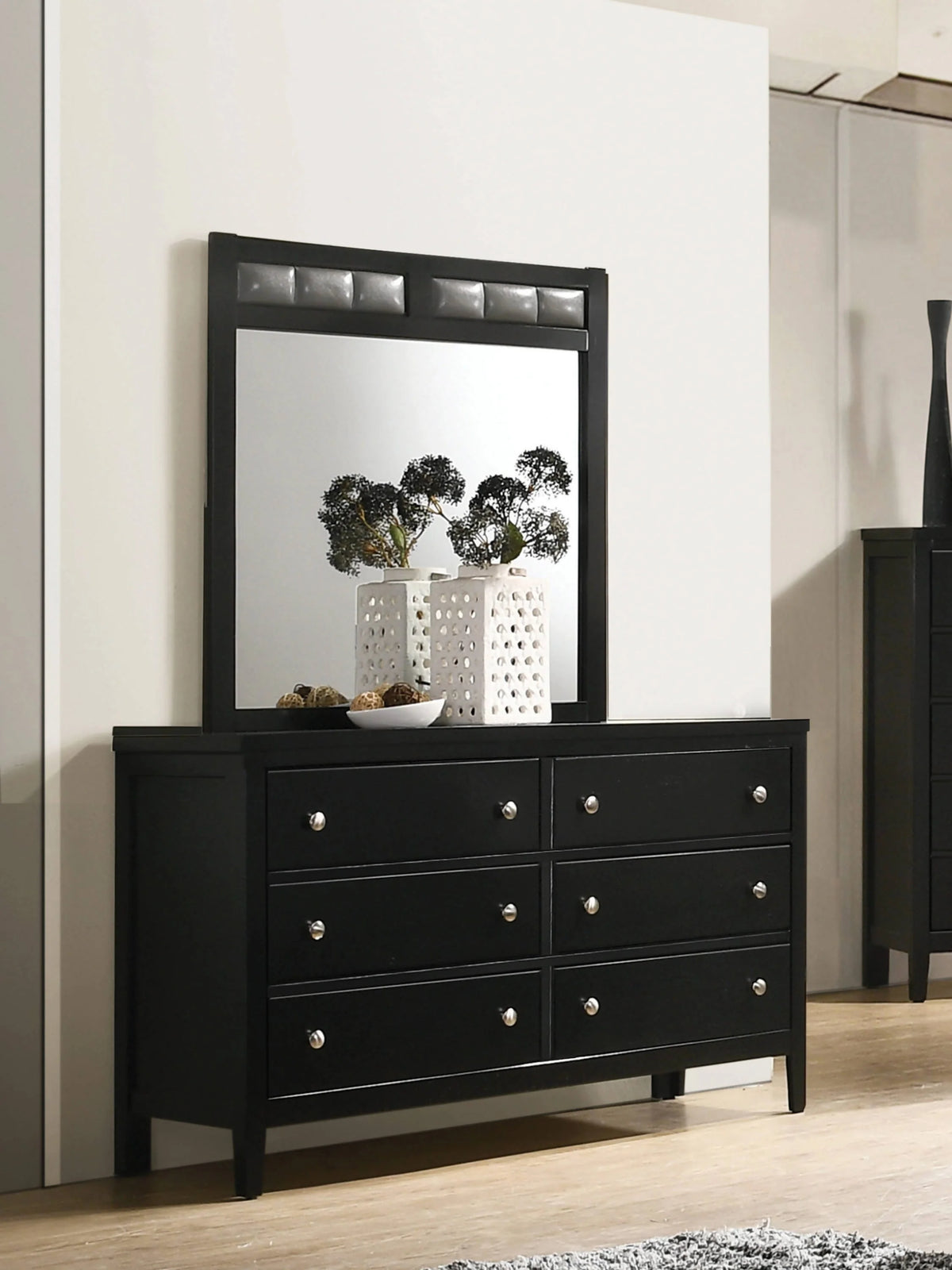 Carlton Upholstered Rectangular Mirror Black - 215864 Pie's Variety Store