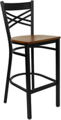HERCULES Series Black ''X'' Back Metal Restaurant Barstool - Cherry Wood Seat [XU-6F8BXBK-BAR-CHYW-GG] Pie's Variety Store