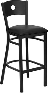HERCULES Series Black Circle Back Metal Restaurant Barstool - Black Vinyl Seat [XU-DG-60120-CIR-BAR-BLKV-GG] Pie's Variety Store