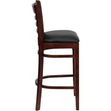 HERCULES Series Ladder Back Mahogany Wood Restaurant Barstool - Black Vinyl Seat [XU-DGW0005BARLAD-MAH-BLKV-GG] Pie's Variety Store
