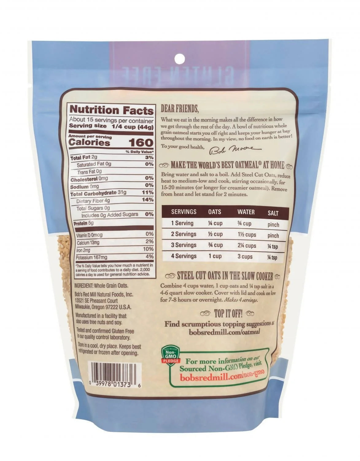 Bob Red Mill Gluten Free Steel Cut Oats 1L - 03997801373 Pie's Variety Store