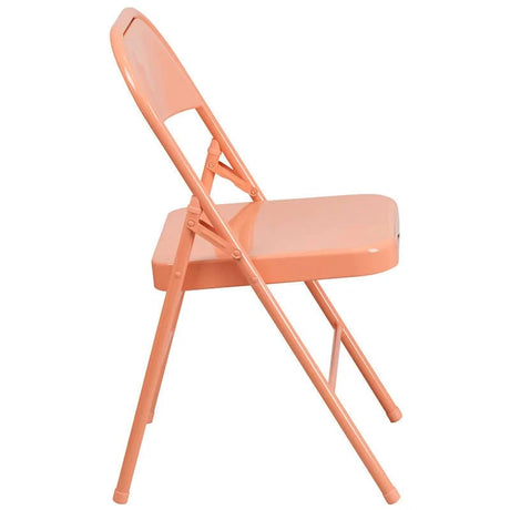 2 Pk. HERCULES COLORBURST Series Sedona Coral Triple Braced & Double Hinged Metal Folding Chair [2-HF3-CORAL-GG] Fl Furniture