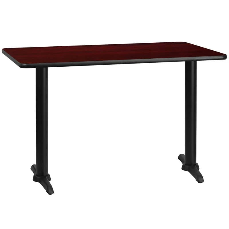 30'' x 48'' Rectangular Black Laminate Table Top with 5'' x 22'' Table Height Bases [XU-BLKTB-3048-T0522-GG] Pie's Variety Store