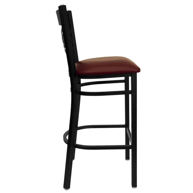 HERCULES Series Black ''X'' Back Metal Restaurant Barstool - Black Vinyl Seat [XU-6F8BXBK-BAR-BLKV-GG] Pie's Variety Store