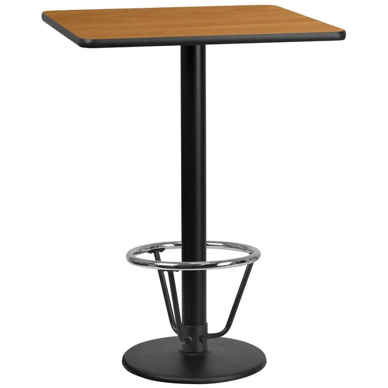 30'' Square Black Laminate Table Top with 18'' Round Bar Height Table Base and Foot Ring [XU-BLKTB-3030-TR18B-3CFR-GG] Fl Furniture