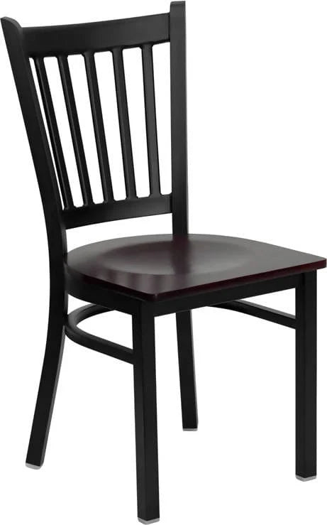 HERCULES Series Black Vertical Back Metal Restaurant Chair - Cherry Wood Seat [XU-DG-6Q2B-VRT-CHYW-GG] Pie's Variety Store