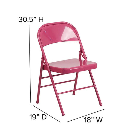 2 Pk. HERCULES COLORBURST Series Shockingly Fuchsia Triple Braced & Double Hinged Metal Folding Chair [2-HF3-FUCHSIA-GG] Fl Furniture