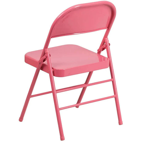 2 Pk. HERCULES COLORBURST Series Bubblegum Pink Triple Braced & Double Hinged Metal Folding Chair [2-HF3-PINK-GG] Fl Furniture