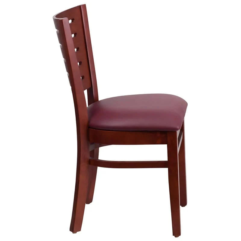 Darby Series Slat Back Mahogany Wood Restaurant Chair - Black Vinyl Seat [XU-DG-W0108-MAH-BLKV-GG] Pie's Variety Store