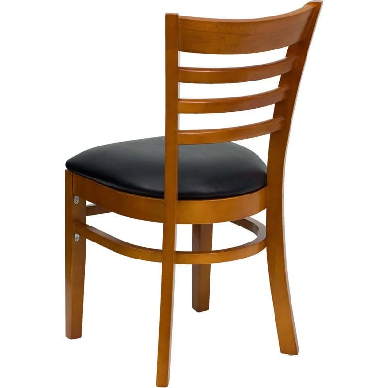 HERCULES Series Ladder Back Cherry Wood Restaurant Chair - Black Vinyl Seat [XU-DGW0005LAD-CHY-BLKV-GG] Pie's Variety Store