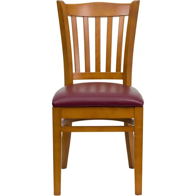 HERCULES Series Vertical Slat Back Cherry Wood Restaurant Chair - Black Vinyl Seat [XU-DGW0008VRT-CHY-BLKV-GG] Pie's Variety Store