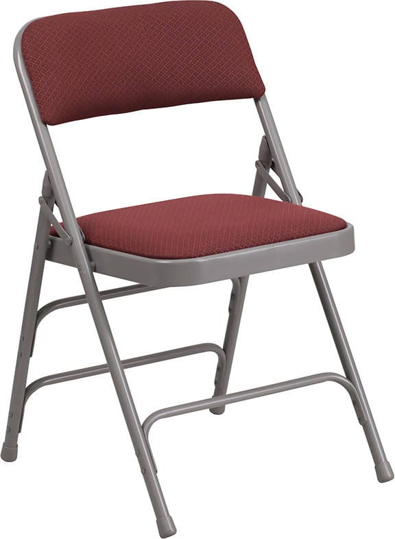 HERCULES Series Curved Triple Braced & Double Hinged Burgundy Patterned Fabric Metal Folding Chair Set of 2 [AW-MC309AF-BG-GG] Pie's Variety Store