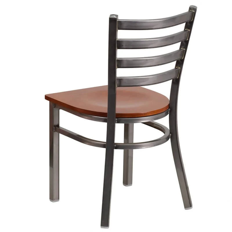 HERCULES Series Clear Coated Ladder Back Metal Restaurant Chair - Cherry Wood Seat [XU-DG694BLAD-CLR-CHYW-GG] Pie's Variety Store