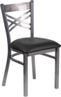 HERCULES Series Clear Coated ''X'' Back Metal Restaurant Chair - Black Vinyl Seat [XU-6FOB-CLR-BLKV-GG] Pie's Variety Store