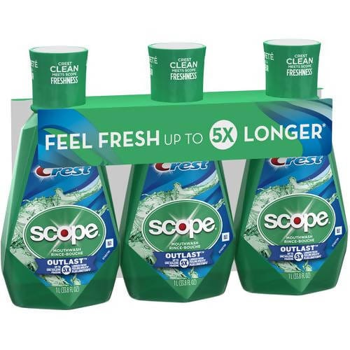 Crest Scope Outlast Mouthwash 3 Units / 33.8 oz / Crest / 317163 / Crest Scope Outlast Mint Mouthwash 33.8 Fl Oz