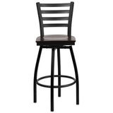 HERCULES Series Black Ladder Back Swivel Metal Barstool - Cherry Wood Seat [XU-6F8B-LADSWVL-CHYW-GG] Pie's Variety Store