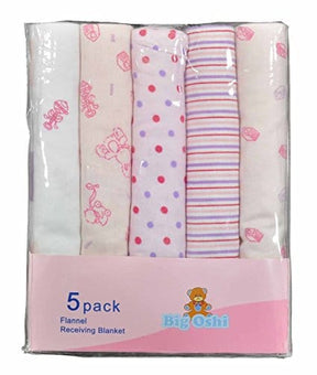 BABY TIME  Big Oshi Flannel Receiving Blanket 5pk: blanket is soft cotton flannel