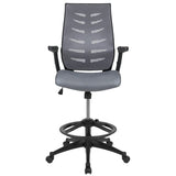 High Back Dark Gray Mesh Spine-Back Ergonomic Drafting Chair with Adjustable Foot Ring and Adjustable Flip-Up Arms [BL-ZP-809D-DKGY-GG] A-Z Store Nadia