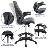 High Back Dark Gray Mesh Spine-Back Ergonomic Drafting Chair with Adjustable Foot Ring and Adjustable Flip-Up Arms [BL-ZP-809D-DKGY-GG] A-Z Store Nadia