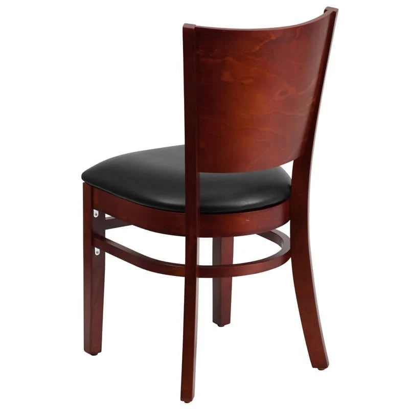 Lacey Series Solid Back Mahogany Wood Restaurant Chair - Black Vinyl Seat [XU-DG-W0094B-MAH-BLKV-GG] Pie's Variety Store