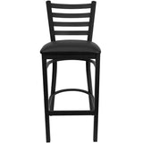 HERCULES Series Black Ladder Back Metal Restaurant Barstool - Black Vinyl Seat [XU-DG697BLAD-BAR-BLKV-GG] Pie's Variety Store
