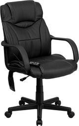 Mid-Back Ergonomic Massaging Black LeatherSoft Executive Swivel Office Chair with Arms [BT-2690P-GG] A-Z Store Nadia