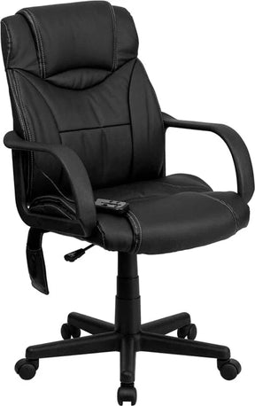 Mid-Back Ergonomic Massaging Black LeatherSoft Executive Swivel Office Chair with Arms [BT-2690P-GG] A-Z Store Nadia