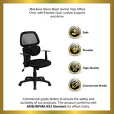 Mid-Back Black Mesh Swivel Task Office Chair with Flexible Dual Lumbar Support and Arms [BT-2755-BK-GG] Fl Furniture