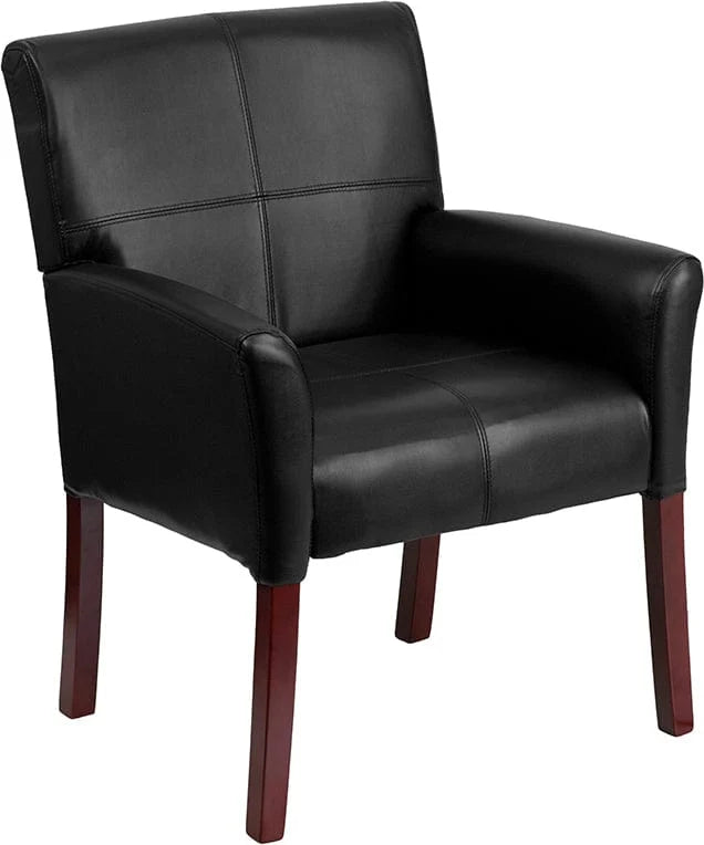 Black LeatherSoft Executive Side Reception Chair with Mahogany Legs - BT-353-BK-LEA-GG A-Z Store Nadia
