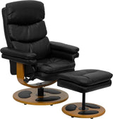 Contemporary Multi-Position Recliner and Ottoman with Wood Base in Black LeatherSoft -  BT-7828-PILLOW-GG A-Z Store Nadia