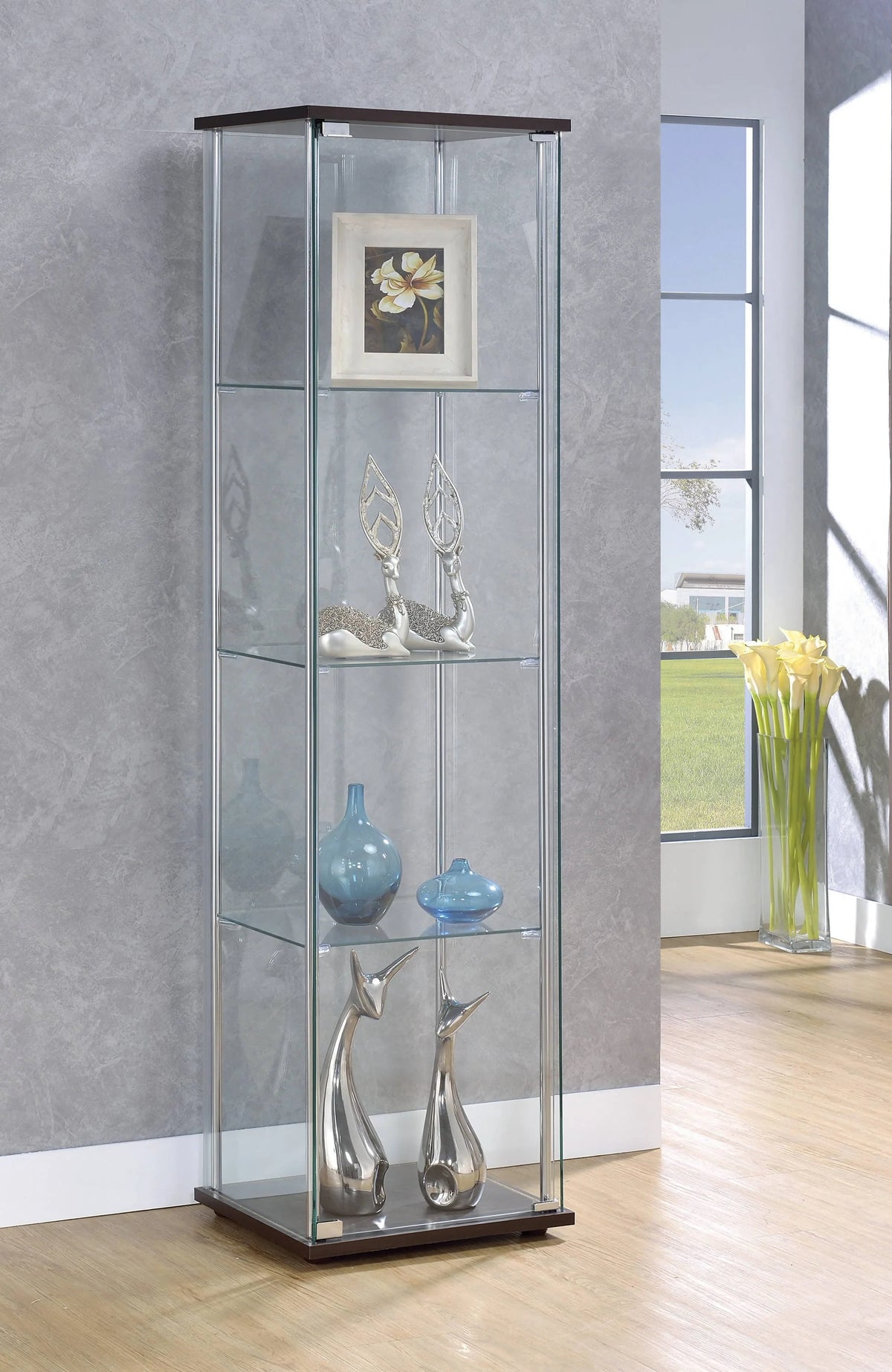 Rectangular 4-Shelf Curio Cabinet Cappuccino And Clear Three shelves clear the way for showing off your best decor.- 950172 Pie's Variety Store