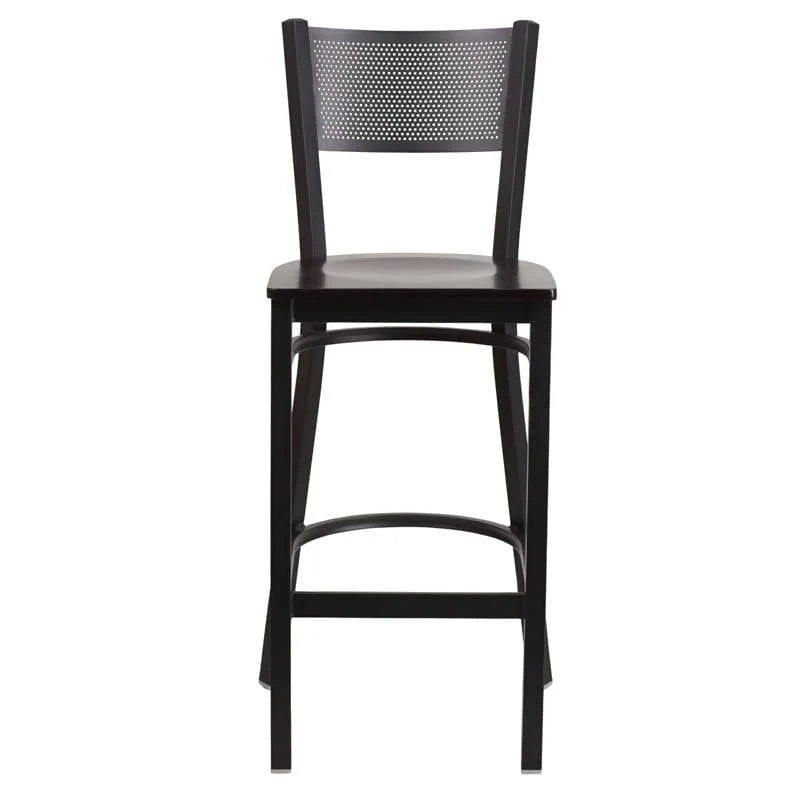 HERCULES Series Black Grid Back Metal Restaurant Barstool - Cherry Wood Seat [XU-DG-60116-GRD-BAR-CHYW-GG] Pie's Variety Store